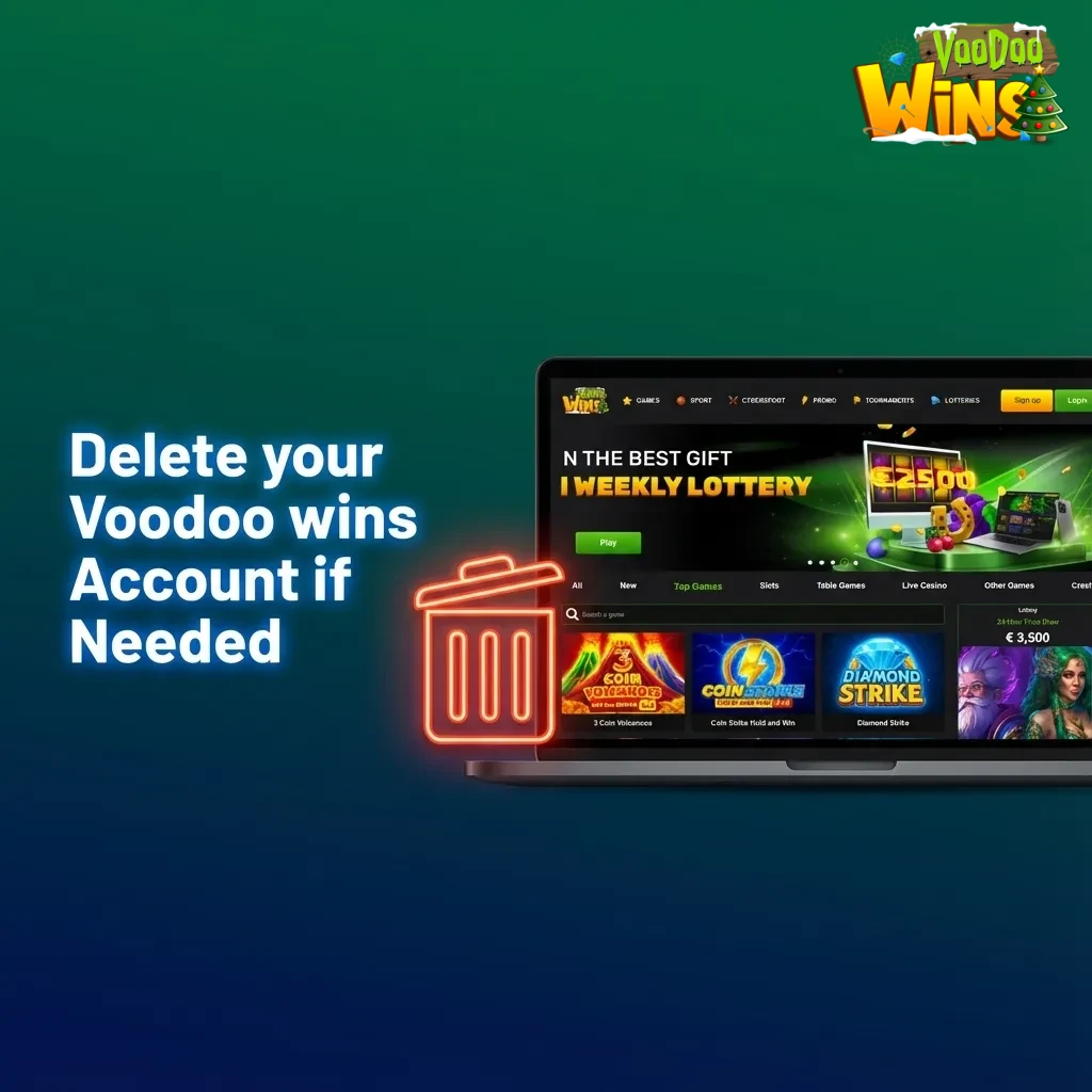 How to delete a Voodoo Wins account: settings, request deletion, withdraw balance, wait for confirmation.