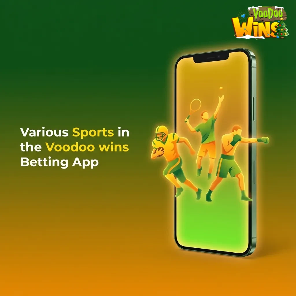 Voodoo wins app screen showing betting options for football, tennis, basketball, eSports; pre-match, live, and accumulators.